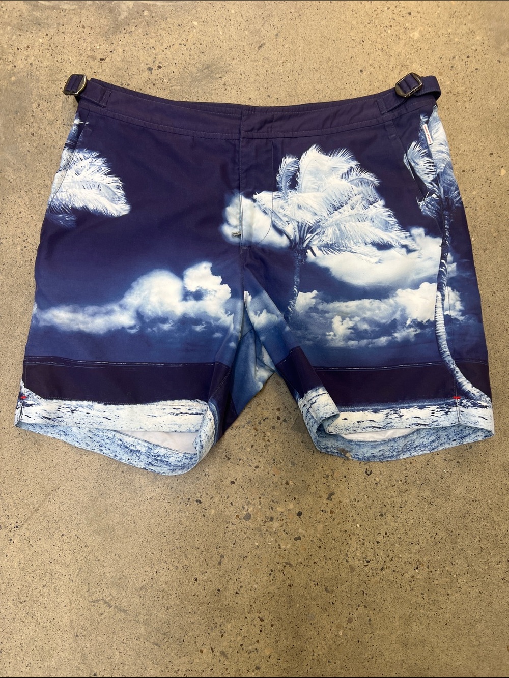 Orlebar Brown Navy and White Palm-Print Swim Shorts